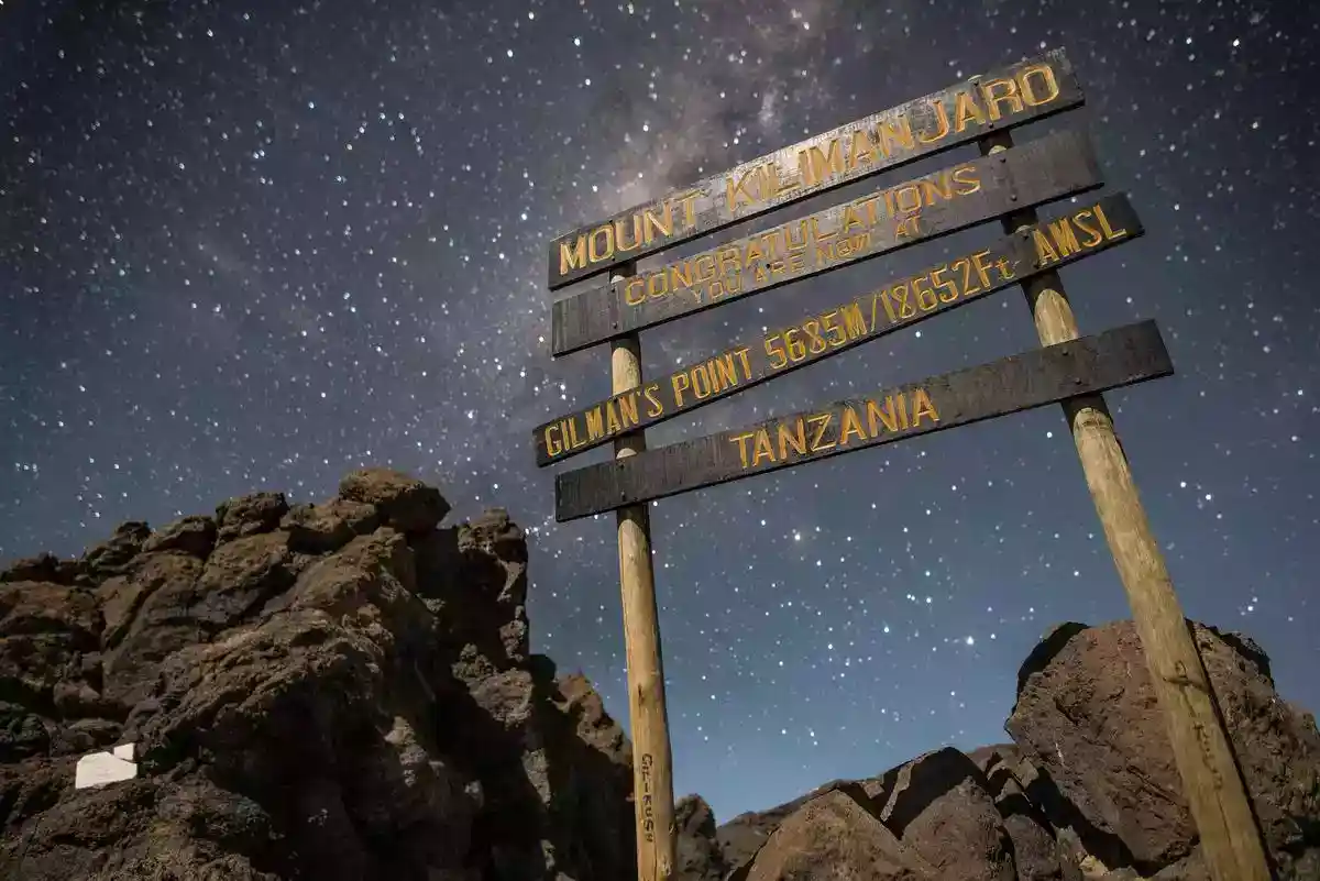 A view of Gilman's Point and Uhuru Peak, the summit of Mount Kilimanjaro.